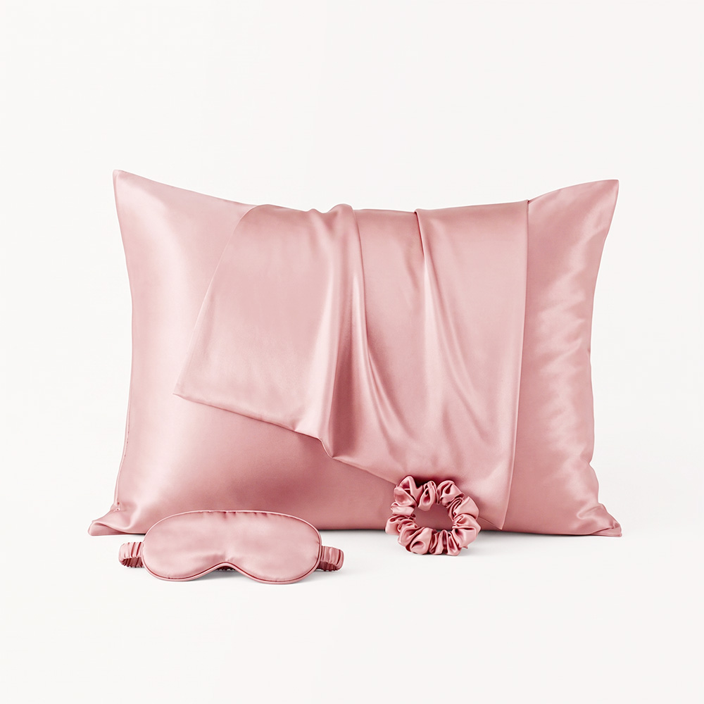 Luxury pink 3-piece silk beauty sleep gift set