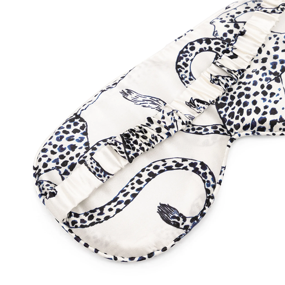 Adjustable strap detail on leopard print silk eye mask