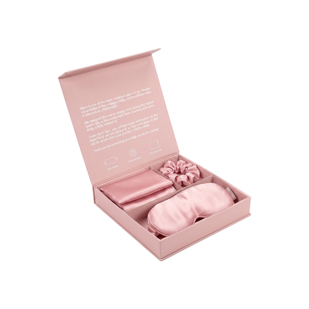 Custom branded luxury pink silk product packaging gift box