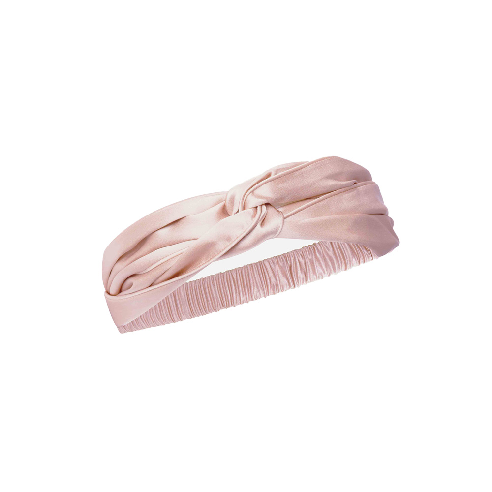 Dusty pink cross knot silk headband flat lay