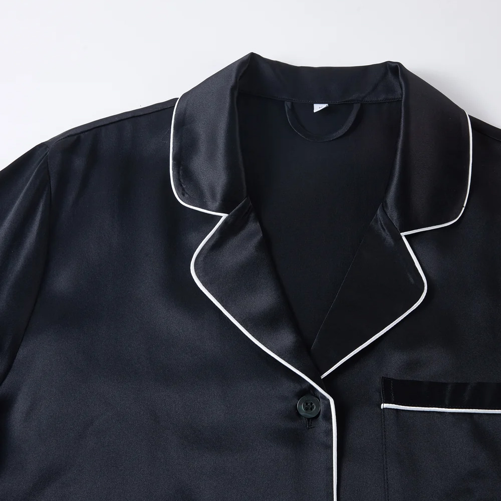 Notch lapel collar detail on men's silk pajama top